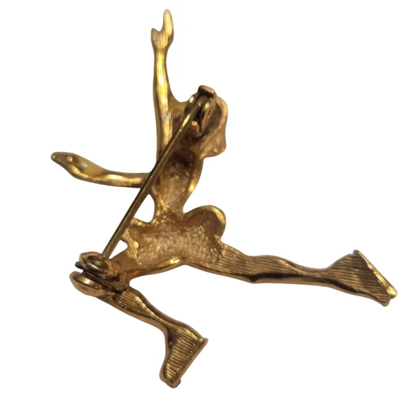 Vintage Gold and Green Ice Skater Brooch - Picture 5 of 7